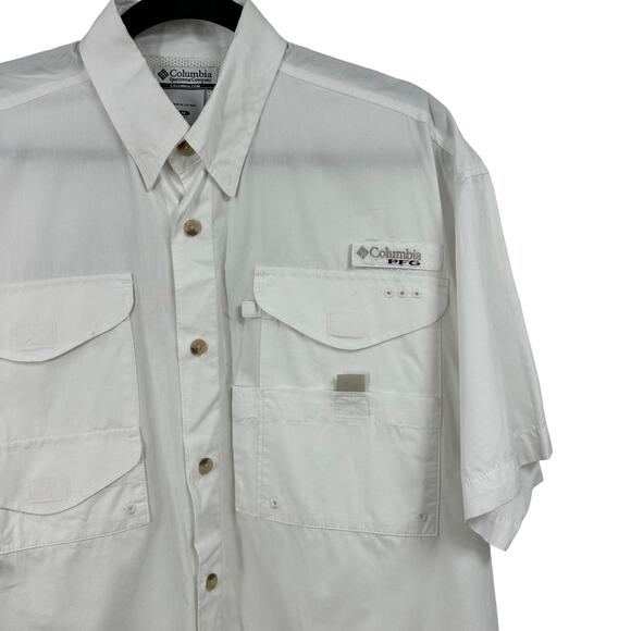 Columbia Fishing Short Sleeve Button Up Shirt Medium Vented Cotton White - Picture 2 of 10